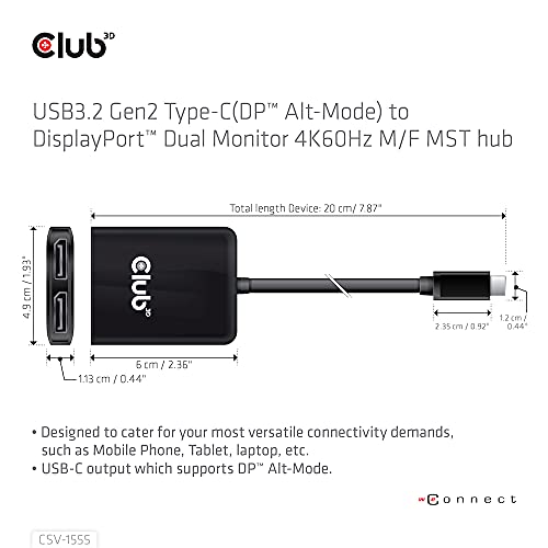 Club 3D CSV-1555: USB3.2 Gen2 Type-C to DisplayPort Dual – Side View