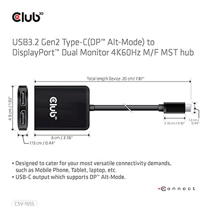 Club 3D CSV-1555: USB3.2 Gen2 Type-C to DisplayPort Dual – Side View