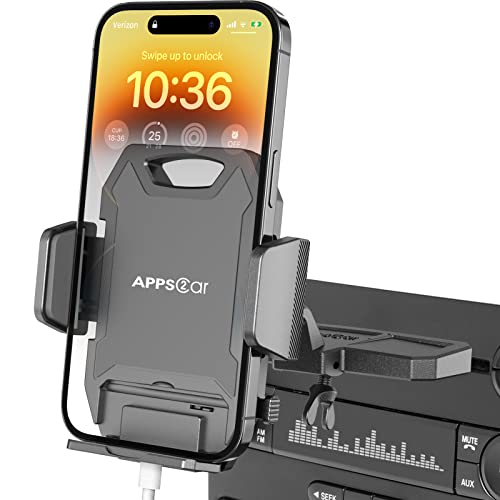 APPS2Car Sturdy CD Slot Phone Mount with One Hand Operation – Front View