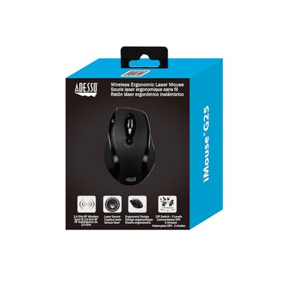 Adesso iMouse G25: Wireless Ergonomic RF Laser Mouse – Back View