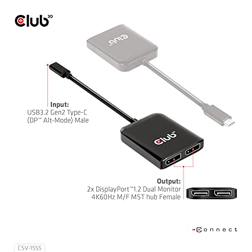 Club 3D CSV-1555: USB3.2 Gen2 Type-C to DisplayPort Dual – Feature Highlight
