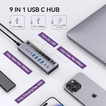 Powered Hub: Minisopuru USB C Hub 10Gbps Data Transfer – Side View