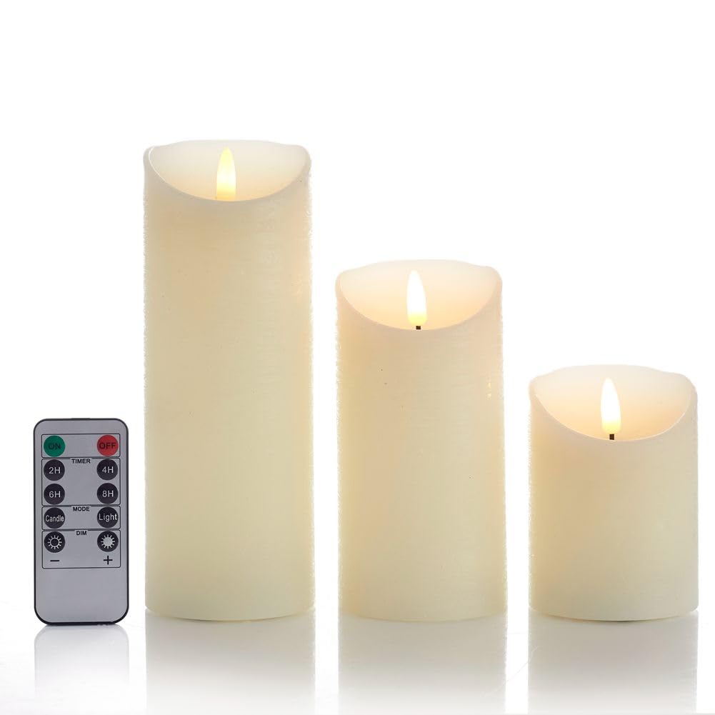 glowiu Flameless Candles with Remote LED Candles Set of 3, Battery Operated Candles for Party Home Wedding Holiday Birthday Decor (H 4" 6" 8" x D3)(Ivory)
