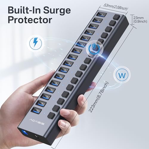 Powered Hub: ACASIS 16 Ports USB 3.1 Hub with 10Gbps Data – In Use