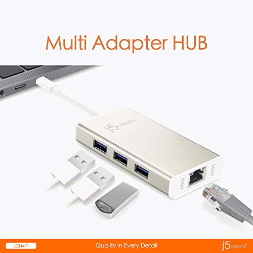 j5create Hub: j5create USB Type-C Hub Adapter with Gigabit – Side View