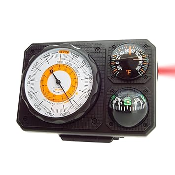 SUN Navigat'R 6 - Six-Function Dashboard Altimeter, Barometer, Ball Compass, Thermometer, Led Light, Signal Mirror 211-F, Black