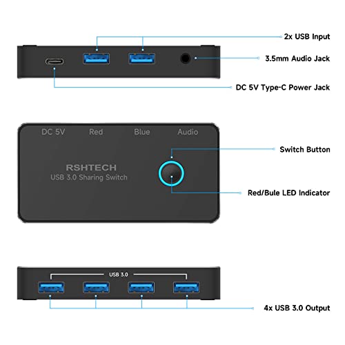 USB 3.0 Switch: RSHTECH Aluminum USB Switch Selector with 4 – Back View