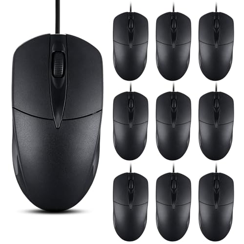 Mouse Computer: SUNYIWJIE 10 PCS Black Wired Computer Mouse – Front View