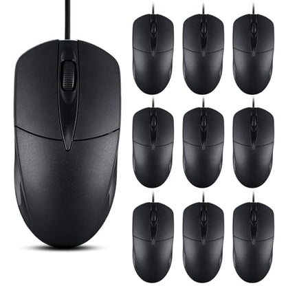 Mouse Computer: SUNYIWJIE 10 PCS Black Wired Computer Mouse – Front View