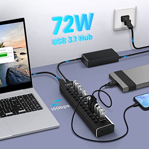 Powered USB Hub: Rosonway Aluminum 13 Port USB 3.1/3.2 Gen – Close-up Detail