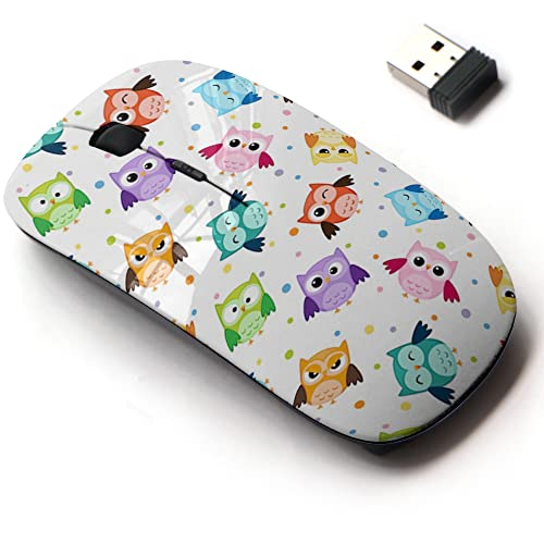 Wireless Mouse: 2.4G Cute Pattern Design Colorful Owls – Front View