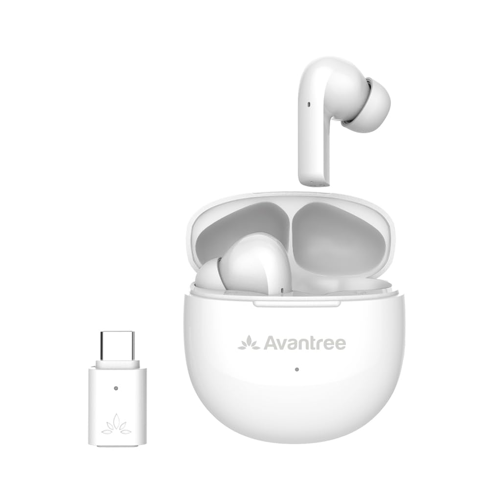 Avantree Reverb - Wireless Earbuds for PC, PS5, PS4, Computer, Laptop, Gaming with USB C Adapter, Noise Cancelling Mic & aptX Voice Bluetooth Headset for Clear Calls, and aptX Adaptive for Low Latency