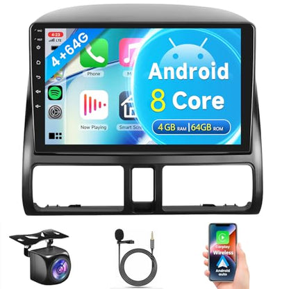 8 Core 4G+64G Android 13 Car Radio for Honda CRV 2002-2006 – Front View