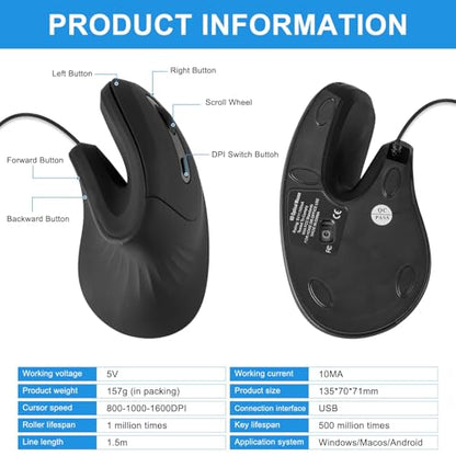 HXMJ Ergonomic Vertical Mouse – Back View