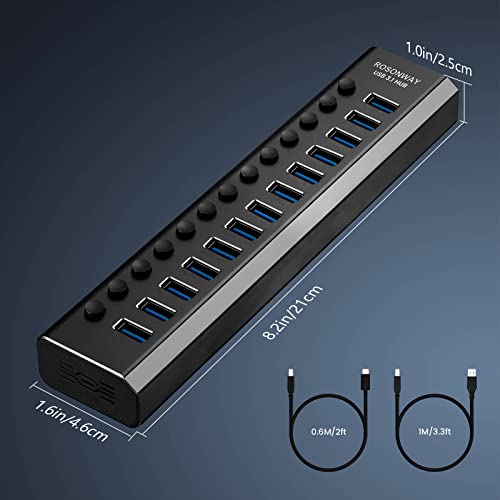Powered USB Hub: Rosonway Aluminum 13 Port USB 3.1/3.2 Gen – Size Reference