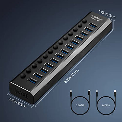 Powered USB Hub: Rosonway Aluminum 13 Port USB 3.1/3.2 Gen – Size Reference