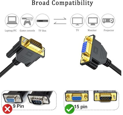 VGA Cable: 2-Pack 6ft VGA Extension Cord Male to Female – Side View