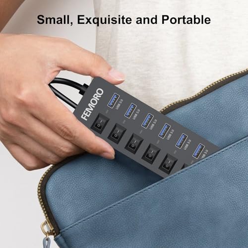 Powered USB Hub 3.0: 7-Port High-Performance Data Transfer – Additional Angle