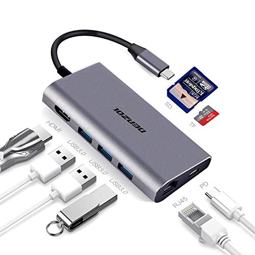 DEPZOL USB C Hub: 8-in-1 Dock with HDMI 4K – Front View