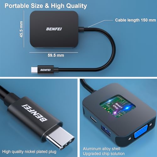Adapter Benfei: BENFEI USB C HUB 4in1 USB Type-C to HDMI – Back View