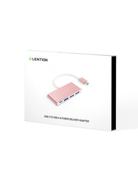 LENTION 4-in-1 USB-C Hub with Type C USB 3.0 USB 2.0 Ports for New Apple MacBook 12 New MacBook Pro 13 15 ChromeBook Pixel and More Multi-Port Charging Connecting Adapter - Rose Gold