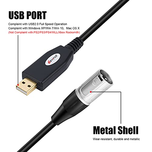 XLR Audio: Devinal USB to Dual XLR Male Output Cord – Side View