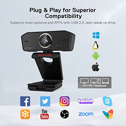 Redragon GW800: 1080p PC Webcam with Dual Microphone – In Use