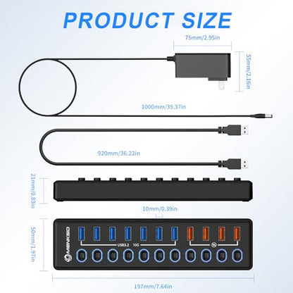 Powered USB Hub: MENKSID 11-Port USB 3.2 Hub with 7 Data – Feature Highlight