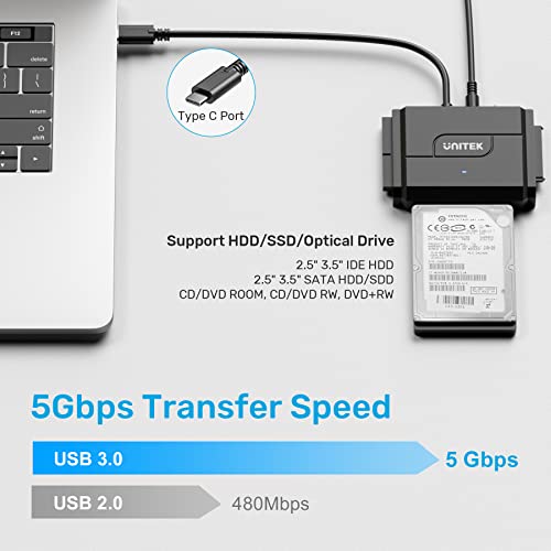 IDE SATA to USB C 3.0 Adapter – Side View