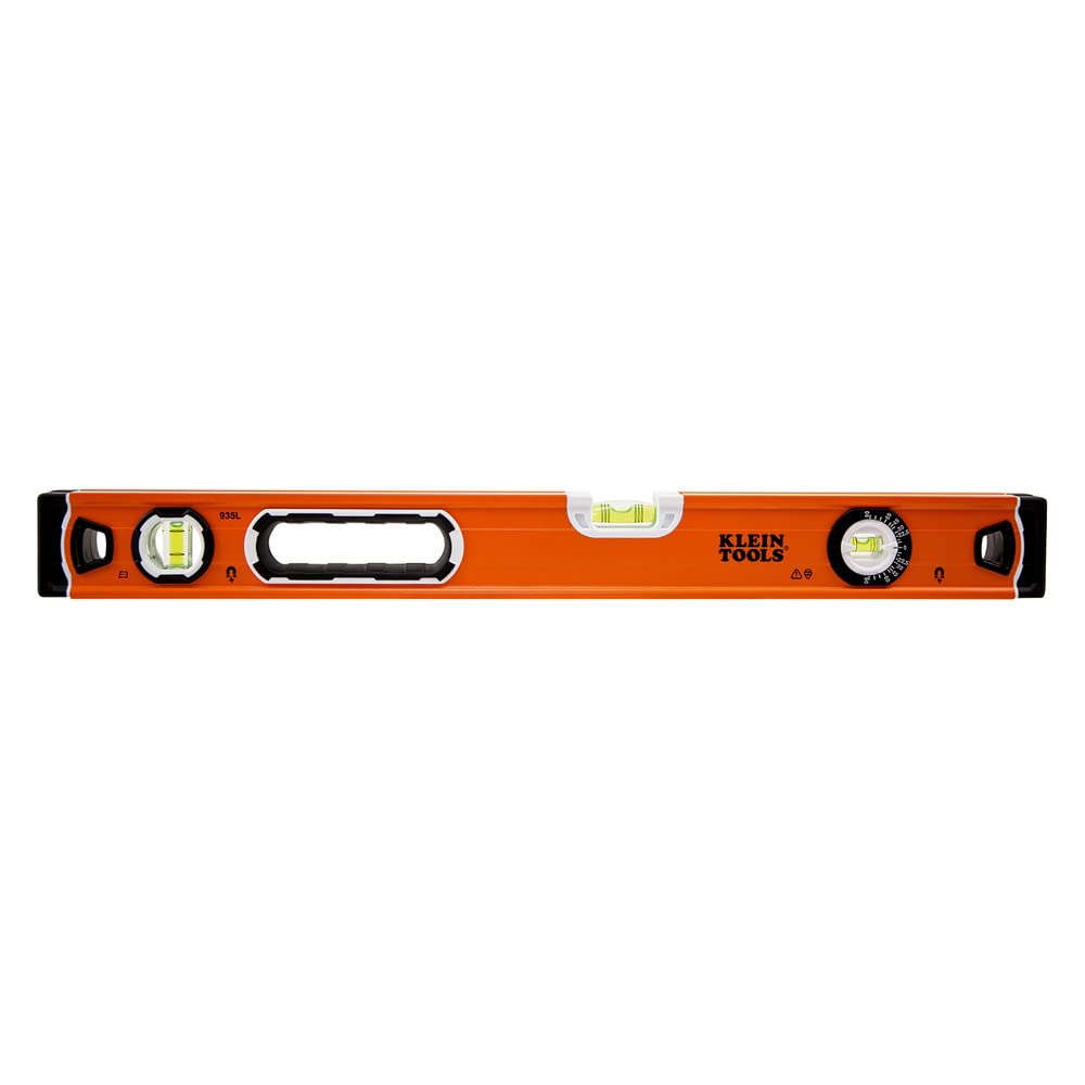 Klein Tools 935L Level, 24-Inch Magnetic Bubble Level with Adjustable Vial and Top V-Groove, High Viz Orange