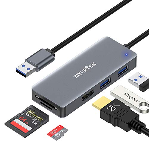 Adapter Hub: ZIYUETEK 5-in-1 USB 3.0 Hub with HDMI 1080p – Front View