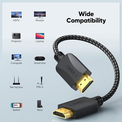 HDMI Cables Male: Short 1 Ft 5-Pack Thin 4K HDMI Cables – Side View