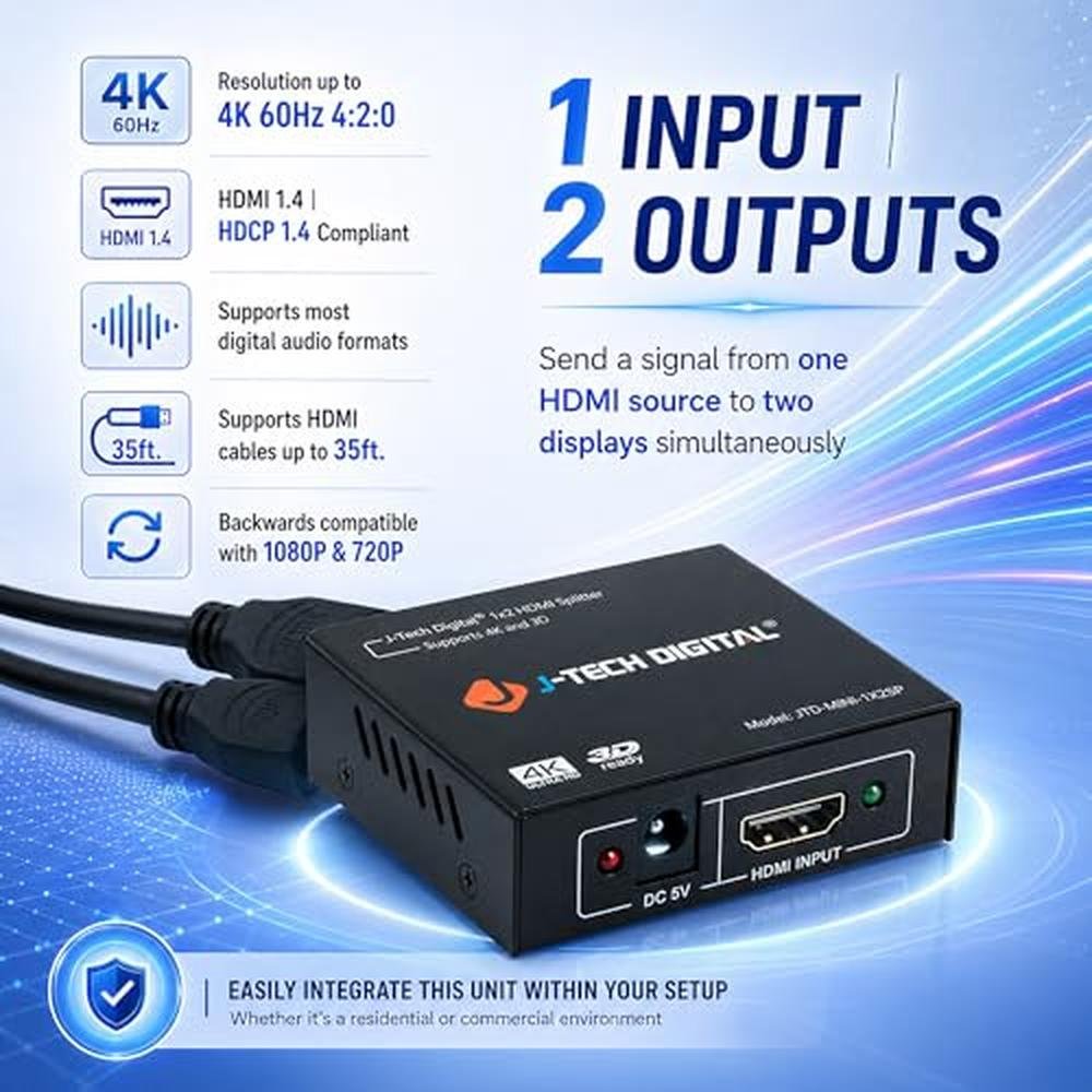 HDMI Splitter Out: J-Tech Digital JTD Mini 1x2SP 4K 60Hz – Side View