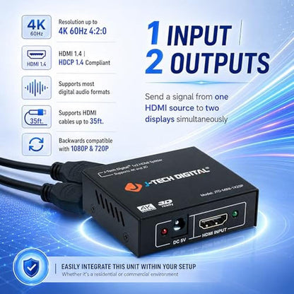 HDMI Splitter Out: J-Tech Digital JTD Mini 1x2SP 4K 60Hz – Side View