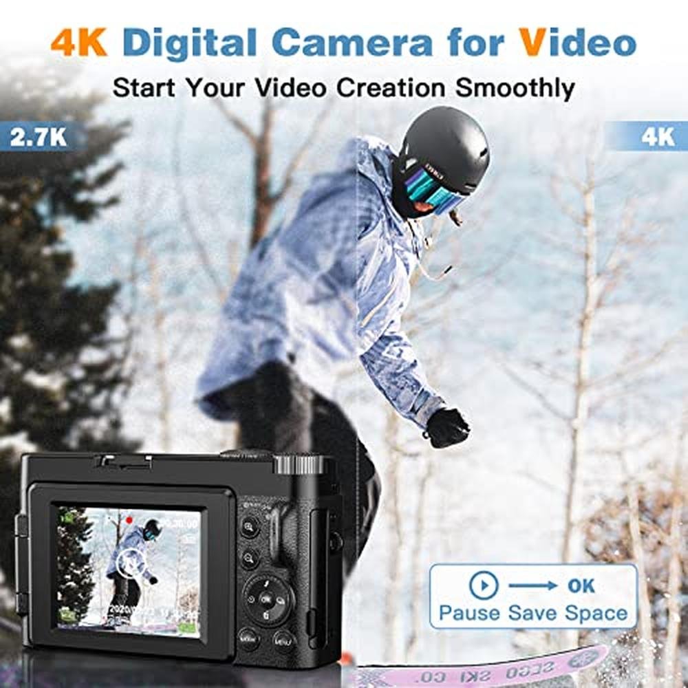 Camera Digital: 4K Autofocus Anti-Shake 48MP Vlogging – Side View