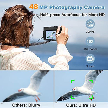 Camera Digital: 4K Autofocus Anti-Shake 48MP Vlogging – Close-up Detail