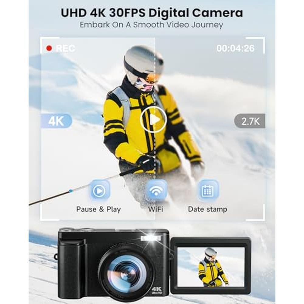 Camera Digital: 4K WiFi Autofocus 64MP Vlogging Camera – Side View