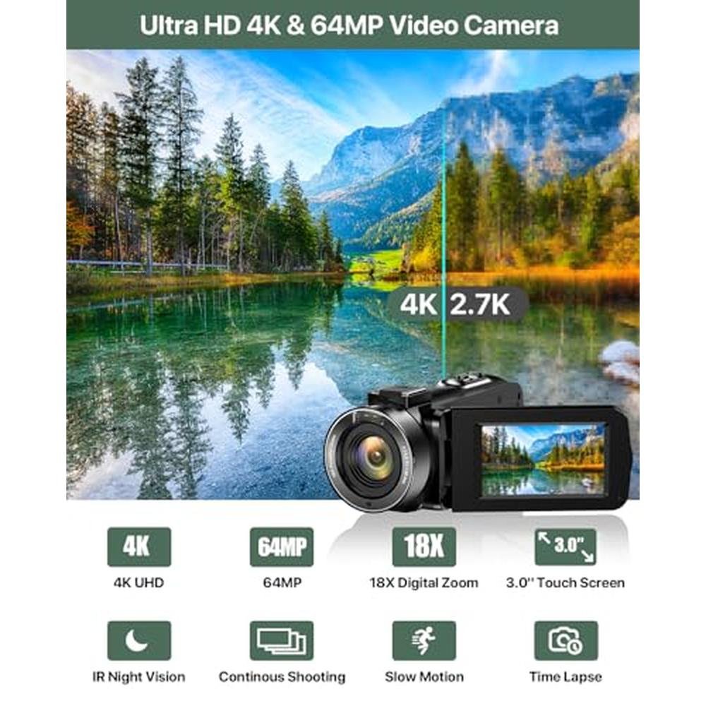 Camera Video: 4K Video Camera Camcorder 64MP Vlogging Camera – Side View