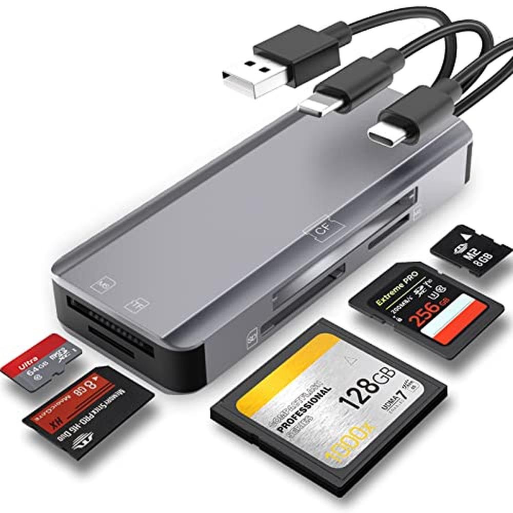 Memory Reader: 5-in-1 Multi Memory Card Reader Aluminum SD – Front View