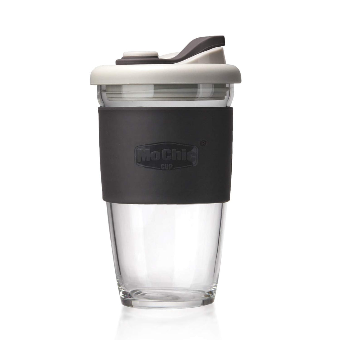 MOCHIC CUP Reusable Coffee Cup Glass Travel Mug with Lid and Non-slip Sleeve Dishwasher and Microwave Safe Portable Durable Drinking Tumbler Eco-Friendly and BPA-Free (Charcoal Gray,16 OZ)