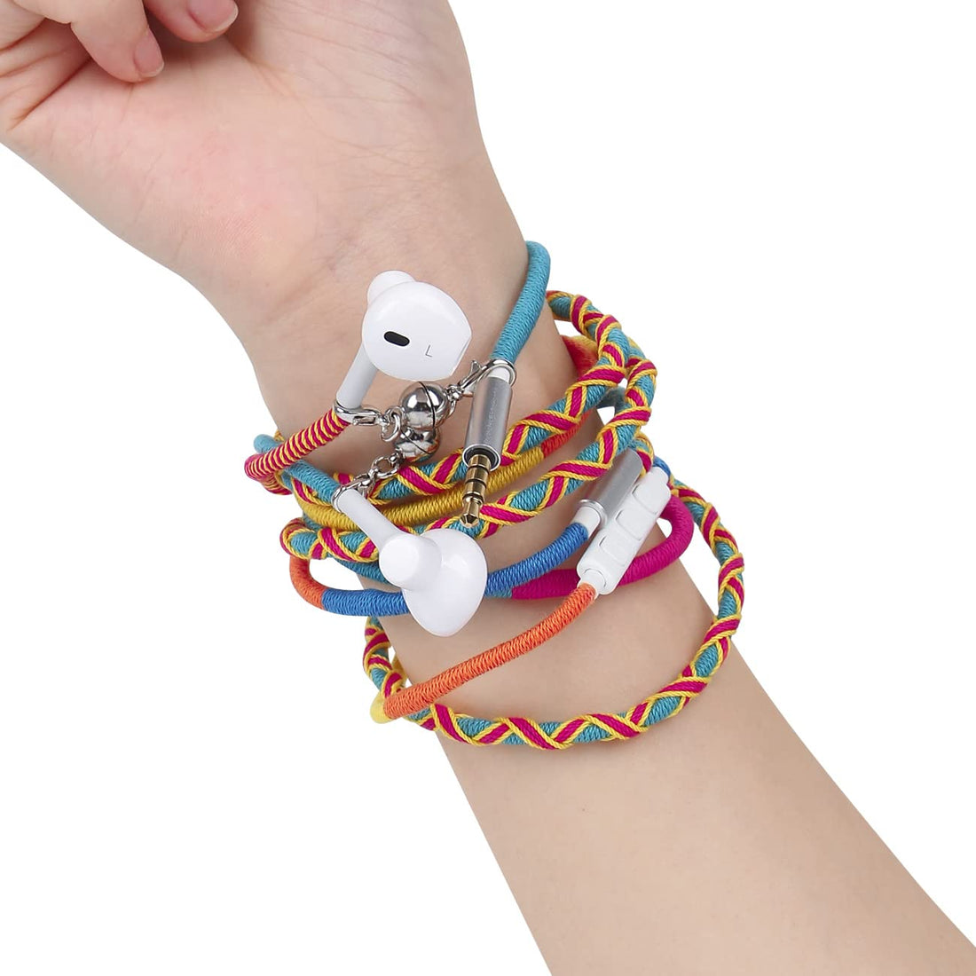 URIZONS Earbuds, Earphones Headphones with Microphone Remote, in-Ear Sports Headset for iPhone iPad iPod Mac Laptop Tablets Android Smartphones Handmade Fabric Braided Tribe Thread Wrapped Bracelet