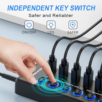 Powered USB Hub: MENKSID 11-Port USB 3.2 Hub with 7 Data – Packaging