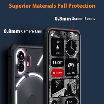 NINKI Compatible Shockproof Clear Case for Nothing Phone 2 Case with Camera Protection,Anti-Yellowing Protective Bumper Silicone PC Hybrid Translucent Back Slim Cover Nothing Phone (2) Case 2023-Black