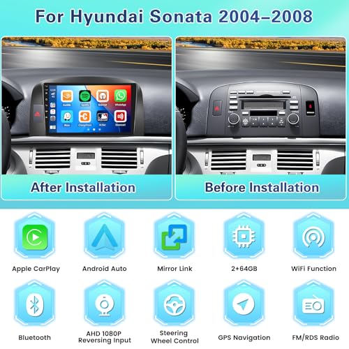 FulukuA: 2+64G for Hyundai Sonata 2004-2008 Android 13 Car – Side View