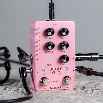 MOOER D7 X2 Delay with 14 Stereo Dual Footswitch Delay Effects Pedal with Classic Analog, Tape Delays, Experimental Low-Bit Delay, Galaxy Delay and Pingpong Delay
