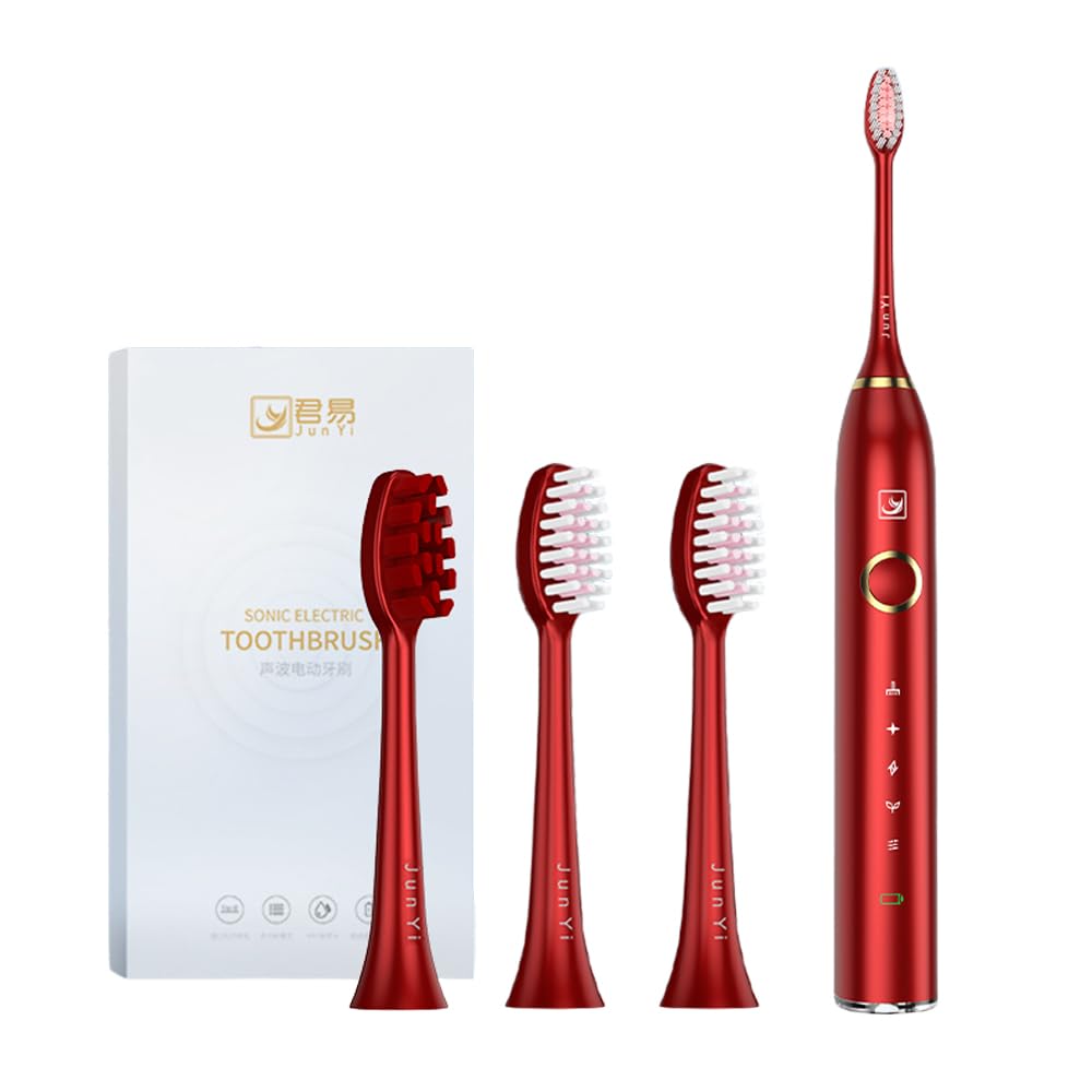 Vsuna Electric Toothbrush for Adults Gift Box,IPX7 Waterproof,5 Modes with 2 Minutes Built in Smart Timer,Powerful whitening and Protection gingival Sensitive (Red-3pack)