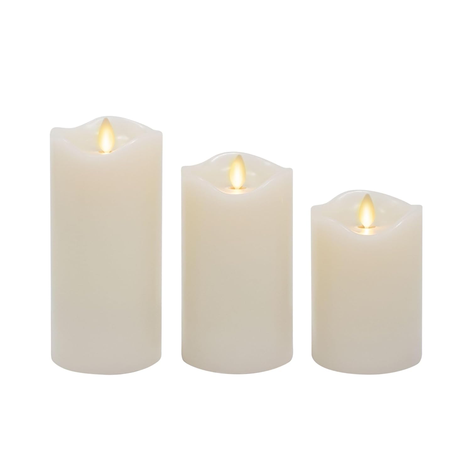 Matchless Candle Co. Set of 3 Realistic Flameless Moving Flame LED Candle Melted Top Edge, LED Battery Operated Real Wax Candle - Pearl Ivory