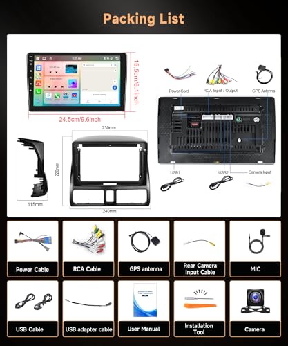 8 Core 4G+64G Android 13 Car Radio for Honda CRV 2002-2006 – Size Reference