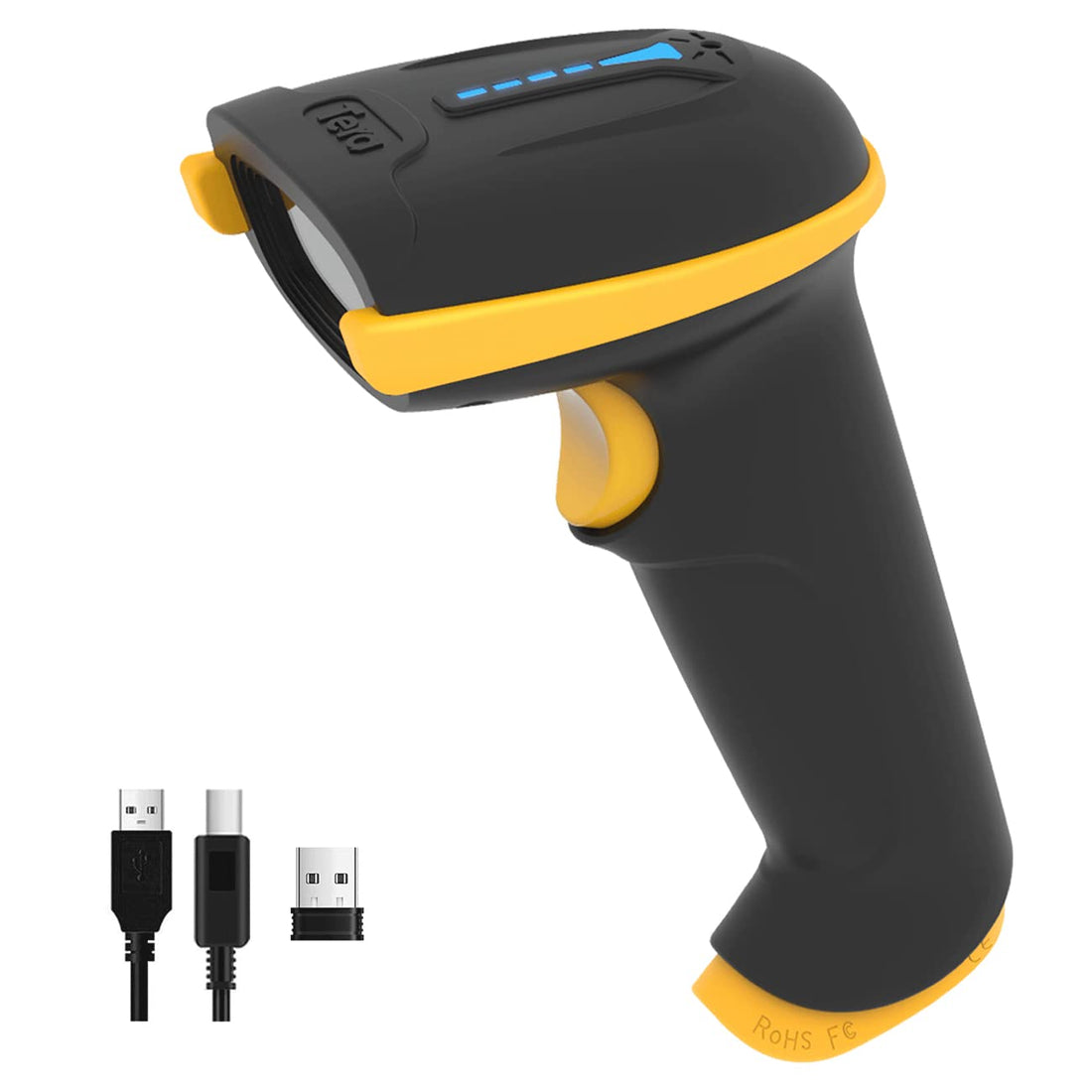 Tera Barcode Scanner Wireless Versatile 2-in-1 (2.4Ghz Wireless+USB 2.0 Wired) with Battery Level Indicator, 328 Feet Transmission Distance Rechargeable 1D Laser Bar Code Reader Handheld 5100E Yellow
