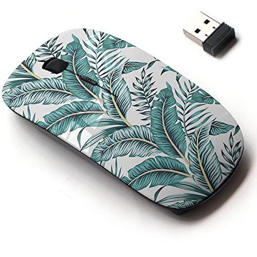 Wireless Mouse: 2.4G Tropical Banana Green Leaves Design – Front View